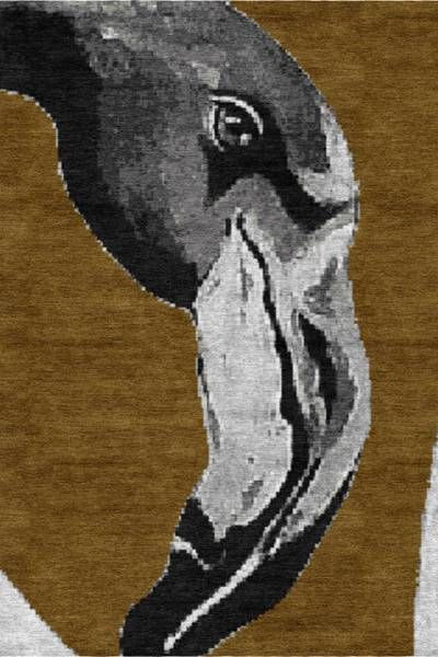 Flamingos Black & White on Gold Rug by Jimmie Martin